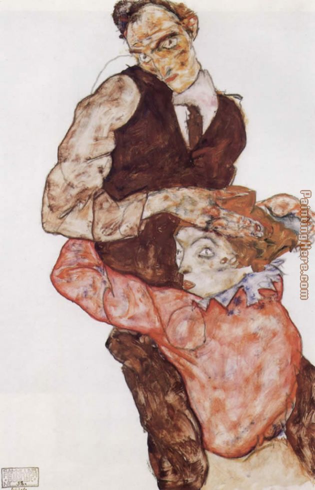 Courting couple painting - Egon Schiele Courting couple art painting